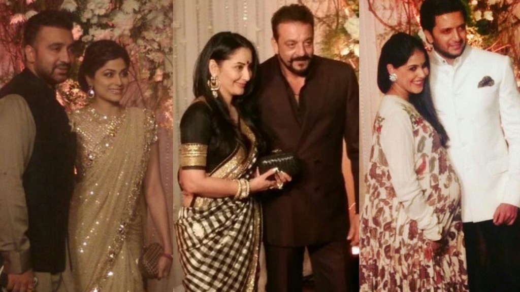 Raj Kundra with sister-in-law Shamita Shetty, Sanjay Dutt and wife Manyata, Riteish Deshmukh with wife Genelia