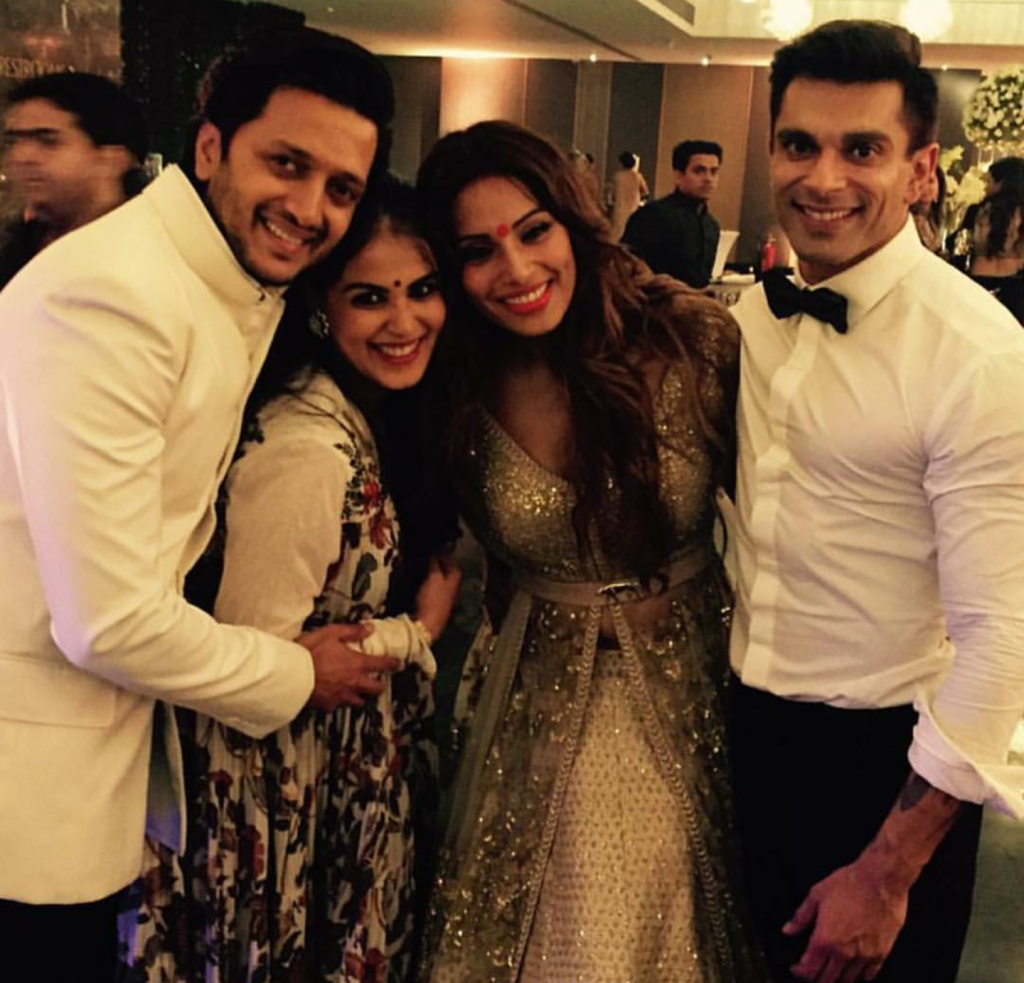 Riteish and Genelia with the couple. Perhaps some valuable marriage advice was given?